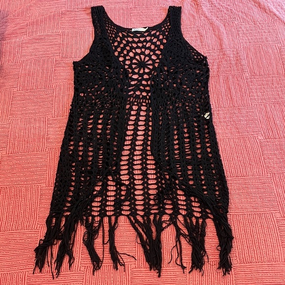 Rebellion women’s size medium / large long Black Crochet Vest - Picture 1 of 12